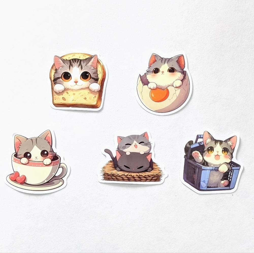Cute Cat Stickers - Set Of 5